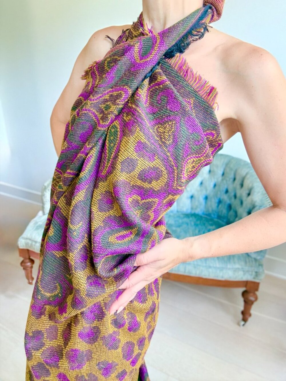 Oversized Fendi Scarf Leopard Jewel Tone Burgundy Olive Chocolate Fall Wedding